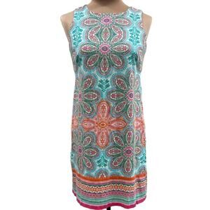 London Times blue medallion print sleeveless sheath mini dress‎